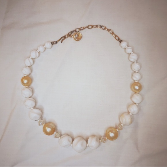 White Faux Pearl and Crystal Bead Necklace - Picture 2 of 4